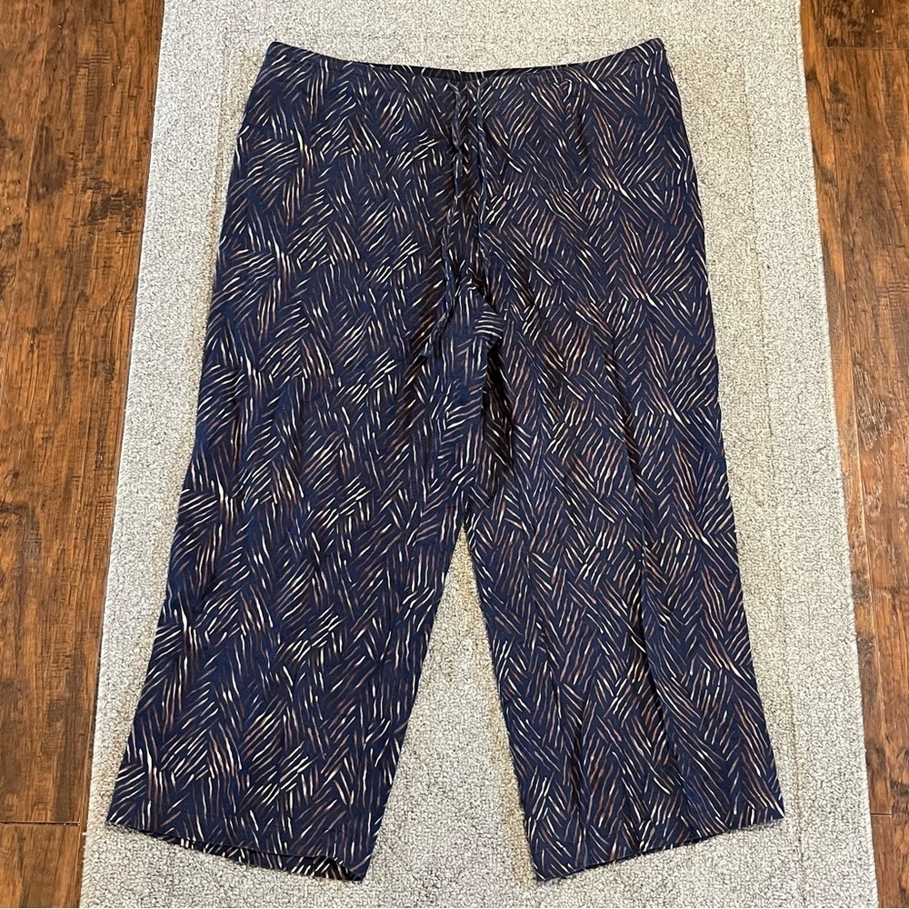 Outfit JPR Pants Womens 16 Blue 100% Linen Cropped Wide Leg Drawstring